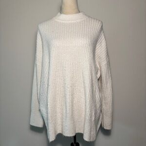 H&M White Cowl Neck Sweater Ribbed Knit Oversized